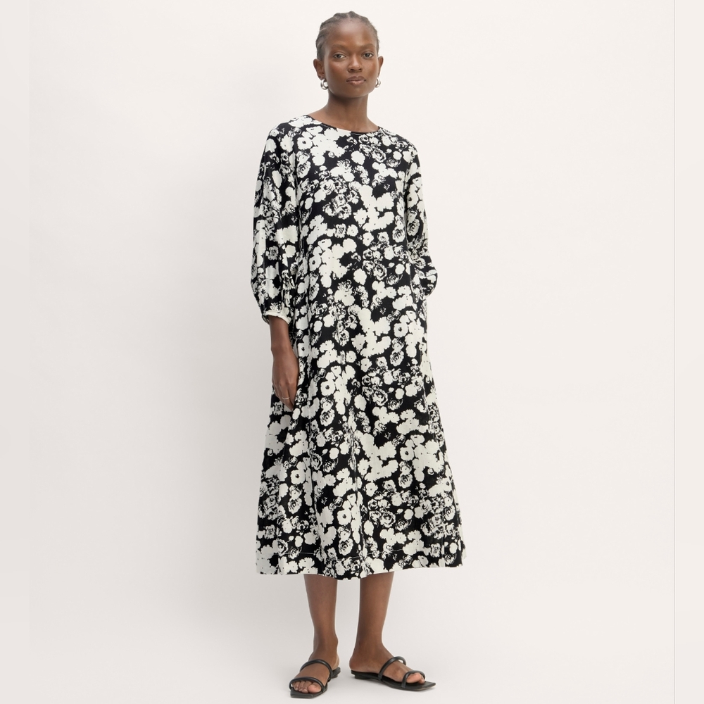 EVERLANE NWT European Flax 💯 Linen A-Line Midi Floral Dress Medium Us8